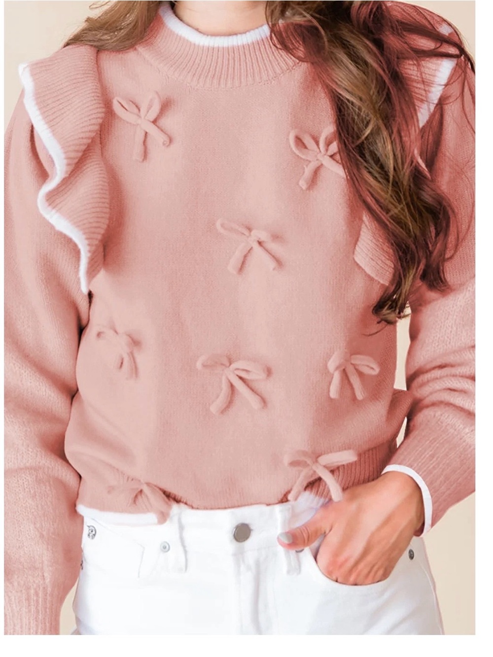 Women's Pink Bow Accent Sweater
